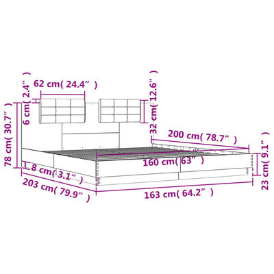 vidaXL Estrutura cama c/ cabeceira/luzes LED 160x200cm carvalho sonoma