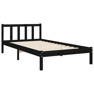 vidaXL Estrutura de cama com cabeceira 100x200 cm madeira maciça preto