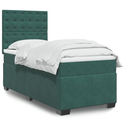 vidaXL Cama com molas/colchão 90x190 cm veludo verde-escuro