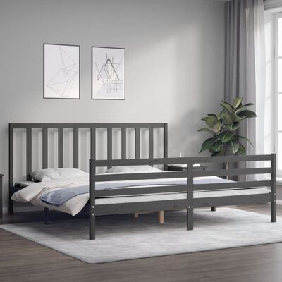 vidaXL Estrutura de cama com cabeceira 200x200 cm madeira maciça cinza