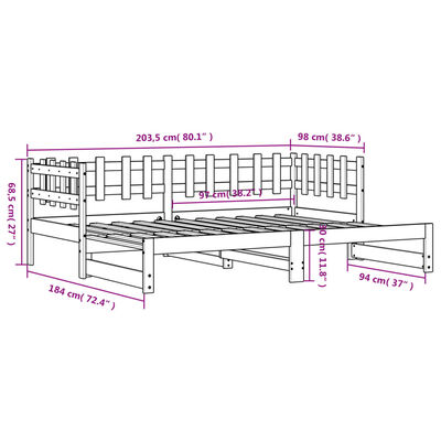 vidaXL Sofá-cama de puxar 2x(90x200) cm madeira de pinho maciça