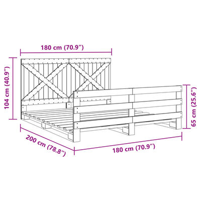 vidaXL Estrutura de cama com cabeceira 180x200 cm pinho maciço