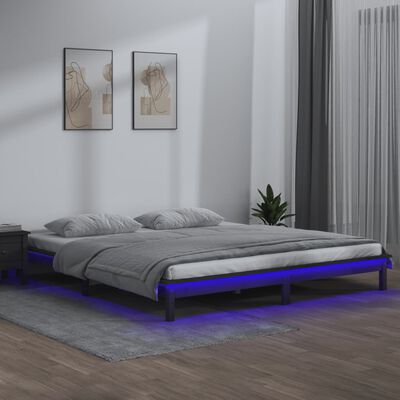 vidaXL Estrutura de cama c/ LEDs 160x200 cm madeira maciça cinzento