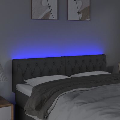 vidaXL Cabeceira de cama c/luzes LED tecido 160x7x78/88cm cinza-escuro