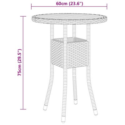 vidaXL 3 pcs conjunto de bistrô para jardim vime PE cinzento