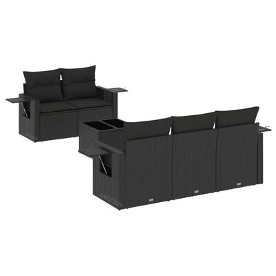 vidaXL 6 pcs conjunto sofás de jardim c/ almofadões vime PE preto