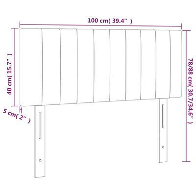 vidaXL Cabeceira de cama c/luzes LED veludo 100x5x78/88 cm cinza-claro