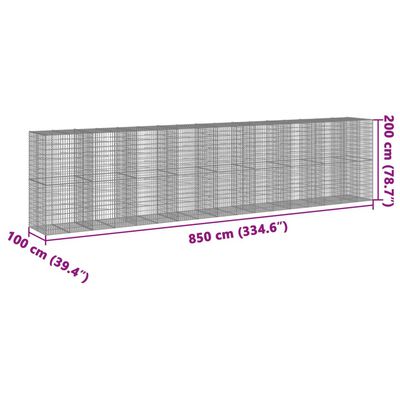 vidaXL Cesto gabião com cobertura 850x100x200 cm ferro galvanizado