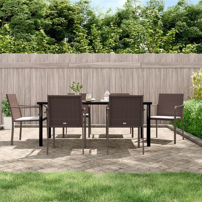 vidaXL 7 pcs conjunto de jantar p/ jardim c/ almofadões vime PE e aço