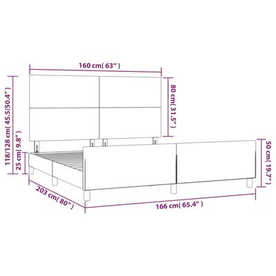 vidaXL Estrutura de cama 160x200 cm tecido cinzento-escuro