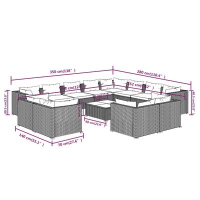 vidaXL 13 pcs conjunto lounge de jardim c/ almofadões vime PE cinzento