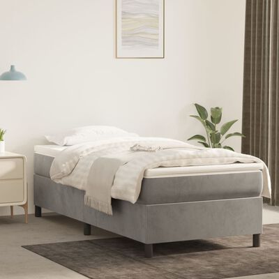 vidaXL Estrutura de cama 90x200 cm veludo cinzento-claro