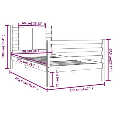 vidaXL Estrutura de cama 100x200 cm pinho maciço preto