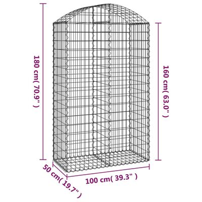 vidaXL Cesto gabião arqueado 100x50x160/180 cm ferro galvanizado