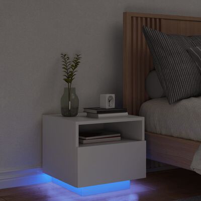 vidaXL Mesa de cabeceira com luzes LED 40x39x37 cm branco