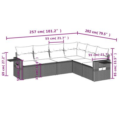 vidaXL 6 pcs conjunto sofás de jardim com almofadões vime cinzento