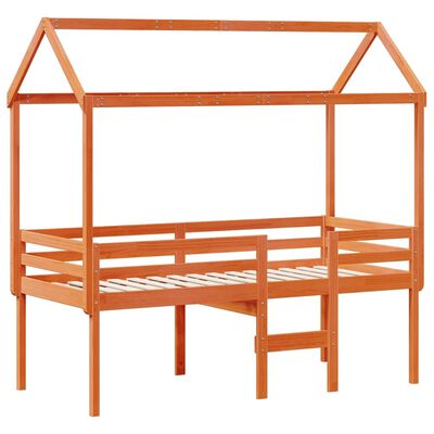 vidaXL Cama alta com telhado 75x190 cm pinho maciço castanho-mel