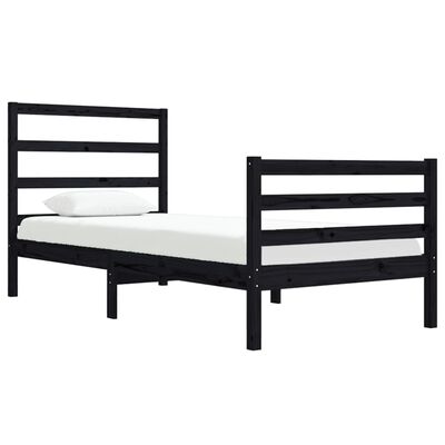 vidaXL Estrutura de cama pequena solteiro 75x190 cm pinho maciço preto