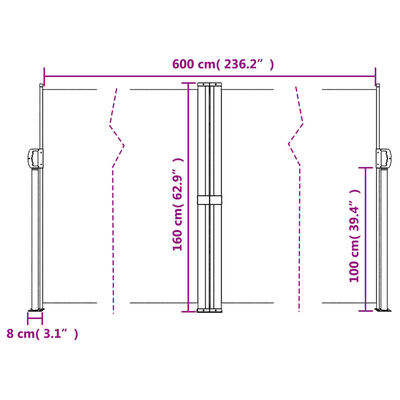 vidaXL Toldo lateral retrátil 160x600 cm vermelho