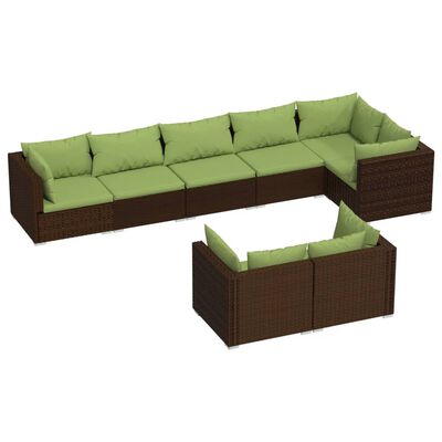 vidaXL 8 pcs conjunto lounge jardim c/ almofadões vime PE castanho