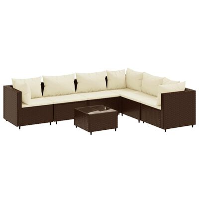 vidaXL 7 pcs conjunto lounge de jardim c/ almofadões vime PE castanho