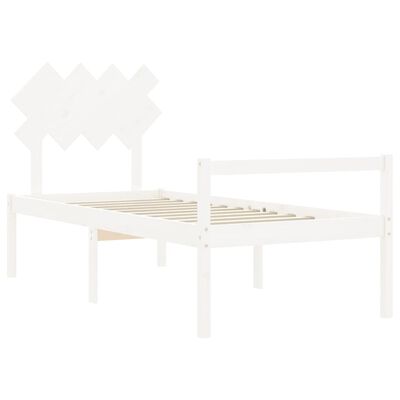 vidaXL Cama de solteiro para idosos c/ cabeceira madeira maciça branco