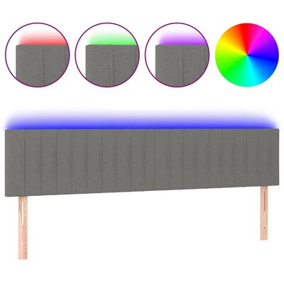 vidaXL Cabeceira de cama c/luzes LED tecido 200x5x78/88cm cinza-escuro