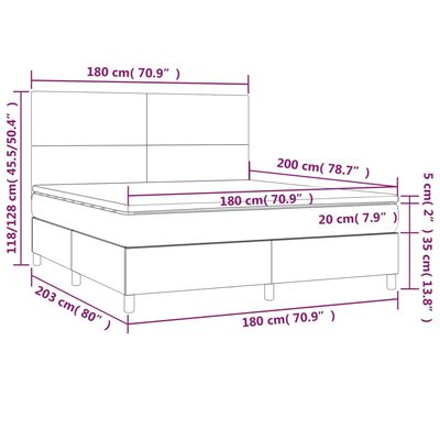 vidaXL Cama box spring c/colchão/LED 180x200cm couro artificial branco