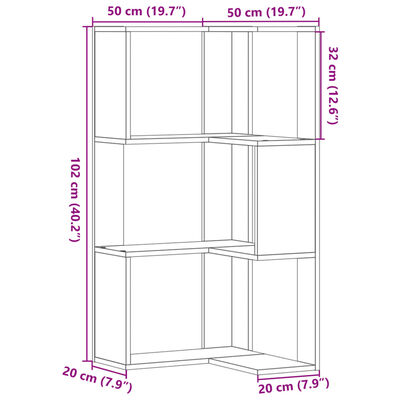 vidaXL Estante canto 3 prateleiras 50x50x102 cm deriv. madeira branco