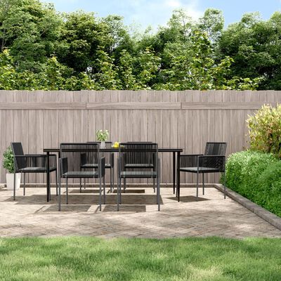 vidaXL 7 pcs conjunto jantar p/ jardim c/ almofadões vime PE/aço preto