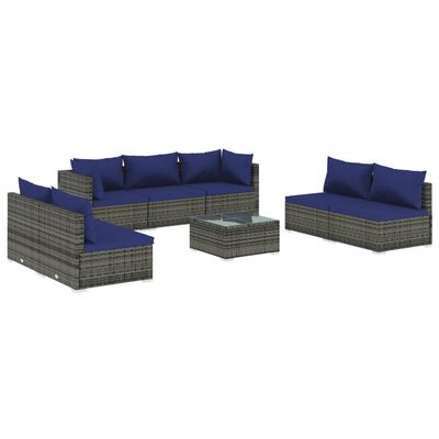 vidaXL 8 pcs conjunto lounge de jardim c/ almofadões vime PE cinzento