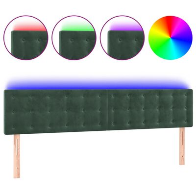 vidaXL Cabeceira de cama c/luzes LED veludo 180x5x78/88cm verde-escuro