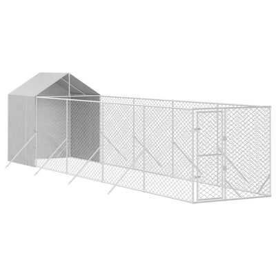 vidaXL Canil de exterior com teto 2x10x2,5 m aço galvanizado prateado