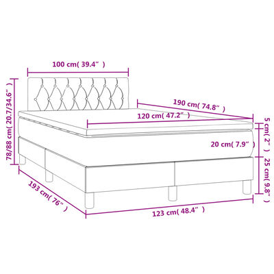 vidaXL Cama box spring c/ colchão e LED 120x190 cm tecido cinza-escuro