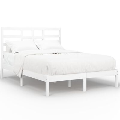 vidaXL Estrutura de cama casal 135x190 cm madeira maciça branco