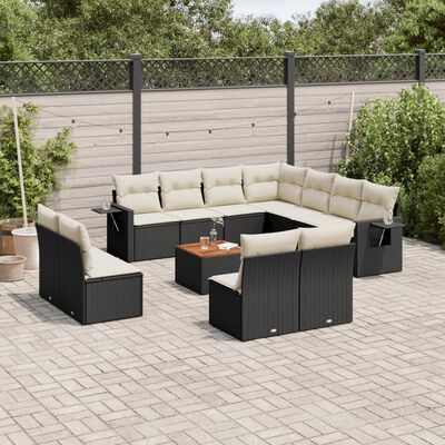 vidaXL 12 pcs conjunto de sofás de jardim c/ almofadões vime PE preto