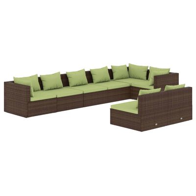 vidaXL 8 pcs conjunto lounge jardim c/ almofadões vime PE castanho