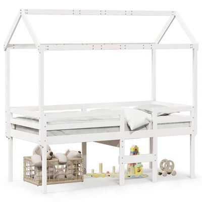 vidaXL Cama alta com telhado 75x190 cm pinho maciço branco