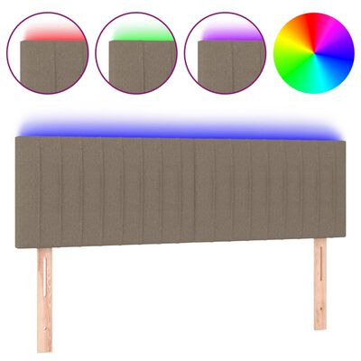 vidaXL Cabeceira cama luzes LED tecido 144x5x78/88cm cinza-acastanhado