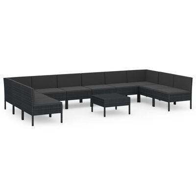 vidaXL 11 pcs conjunto lounge de jardim c/ almofadões vime PE preto