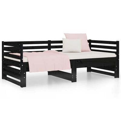 vidaXL Sofá-cama de puxar 2x(80x200) cm pinho maciço preto