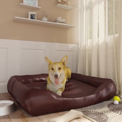 vidaXL Cama para cães 105x80x25 cm couro artificial castanho