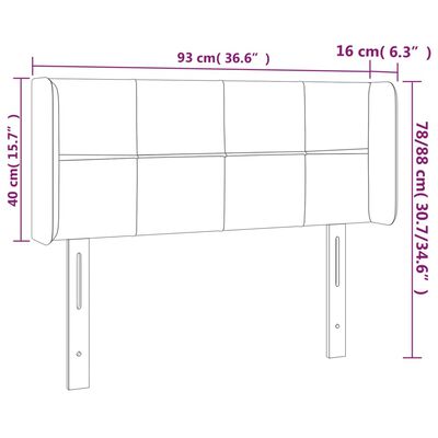 vidaXL Cabeceira de cama c/ luzes LED veludo 93x16x78/88cm cinza-claro