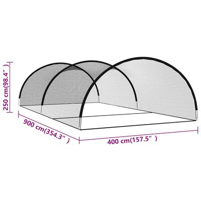 vidaXL Rede p/ treino de rebatida basebol 900x400x250 poliéster preto