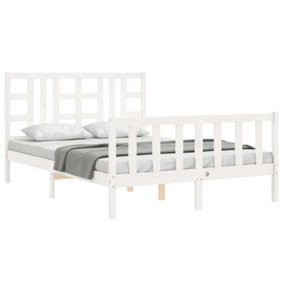 vidaXL Estrutura de cama com cabeceira 140x190cm madeira maciça branco