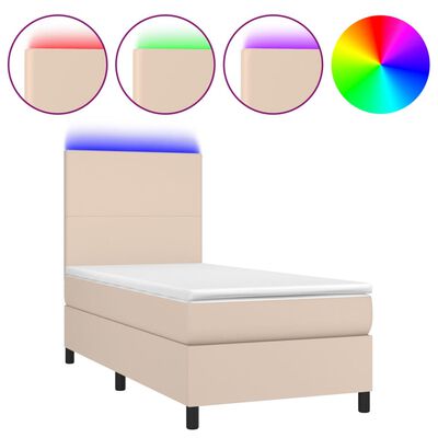 vidaXL Cama box spring c/ colchão/LED 80x200cm couro artif. cappuccino