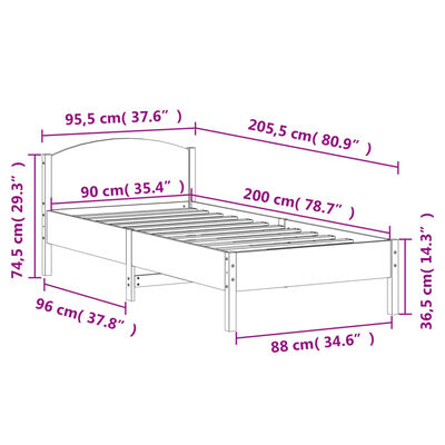 vidaXL Cama sem colchão 90x200 cm madeira de pinho maciça branco