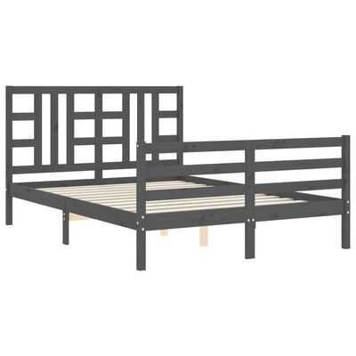 vidaXL Estrutura de cama com cabeceira 140x190 cm madeira maciça cinza