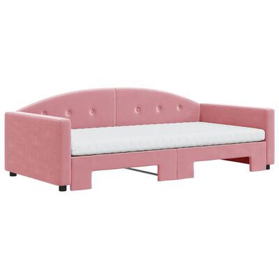 vidaXL Sofá-cama com gavetão e colchões 100x200 cm veludo rosa