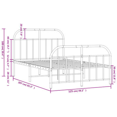 vidaXL Estrutura de cama com cabeceira e pés 120x200 cm metal preto